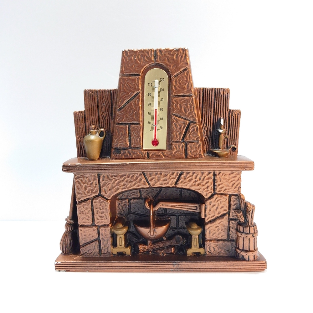 Miller Wall Plaque Chalkware Studio Thermometer Coppery Fireplace Hearth Decor